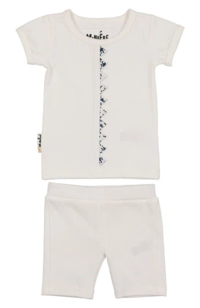 Maniere Floral Triangle Trim Top & Shorts Set In White/ Floral Blue