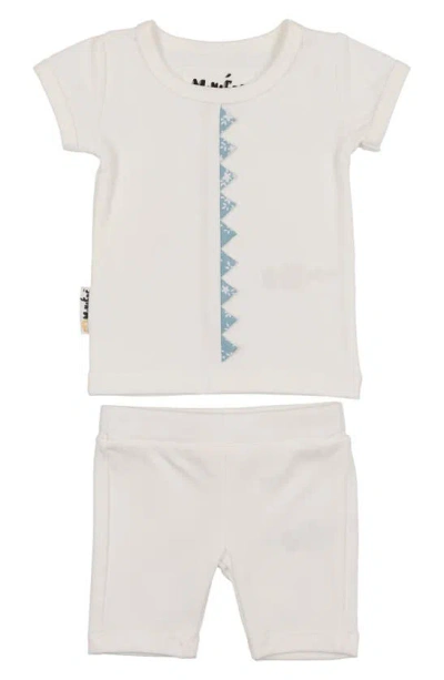 Maniere Babies' Floral Triangle Trim Top & Shorts Set In White/ Medium Blue