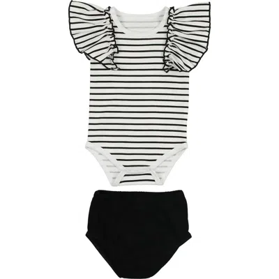 Maniere Babies' Manière Flutter Sleeve Bodysuit & Bloomers Set In Black