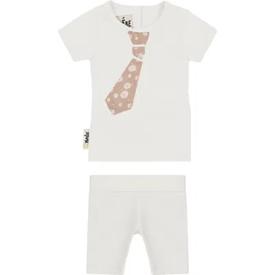 Maniere Babies' Manière Fly Away Tie Short Sleeve T-shirt & Shorts Set In White