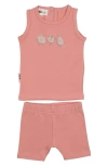 Maniere Manière Fruity Friends Stretch Cotton Tank & Shorts Set In Coral