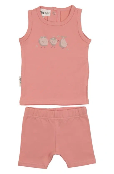 Maniere Babies' Fruity Friends Stretch Cotton Tank & Shorts Set In Coral