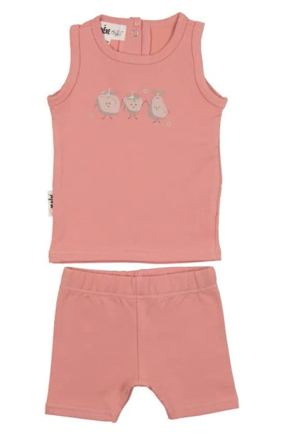 Maniere Babies' Manière Fruity Friends Stretch Cotton Tank & Shorts Set In Coral