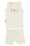 Maniere Babies' Manière Fruity Friends Stretch Cotton Tank & Shorts Set In White