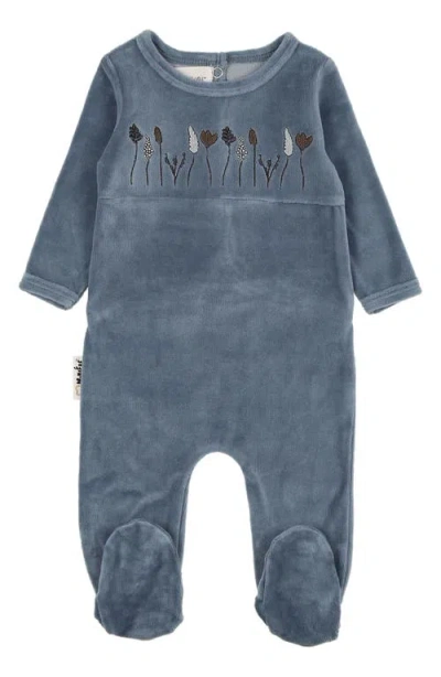 Maniere Babies' Manière Garden Embroidered Footie In Blue