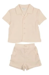 Maniere Babies' Manière Gauze Camp Shirt & Shorts Set In Cream