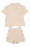 Maniere Manière Gauze Camp Shirt & Shorts Set In Cream