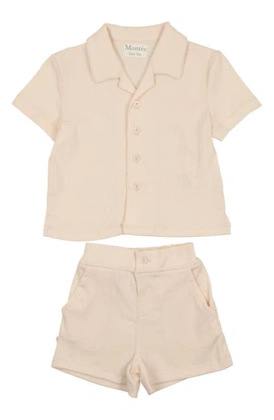 Maniere Babies' Gauze Camp Shirt & Shorts Set In Neutral