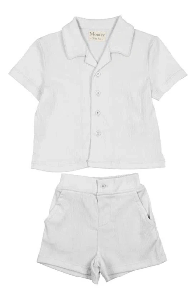 Maniere Babies' Manière Gauze Camp Shirt & Shorts Set In White