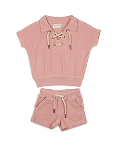 Maniere Girls' Beach Terry Shirt & Shorts Set - Baby, Little Kid In Purple