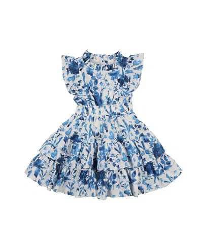 Maniere Girls' Blue Garden Short Sleeve Dress - Little Kid