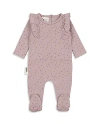Maniere Manière Petals & Polka Dots Ruffle Accent Cotton Footie In Mauve