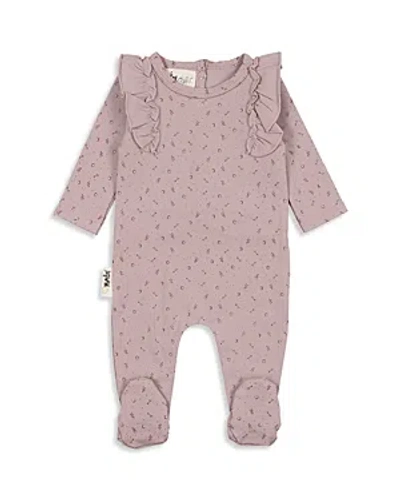 Maniere Babies' Manière Petals & Polka Dots Ruffle Accent Cotton Footie In Mauve