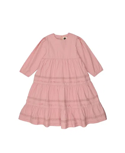 Maniere Girls' Pleats N Tiers 3/4 Sleeve Dress - Little Kid, Big Kid In Pink