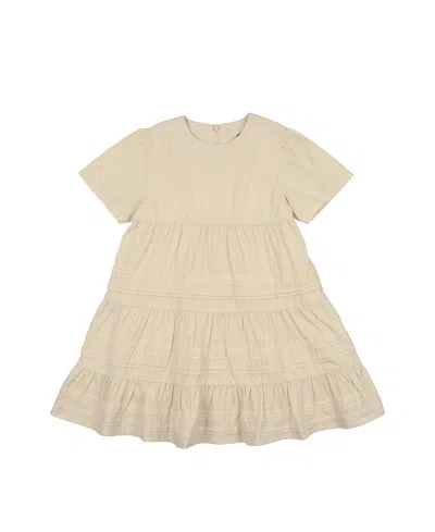 Maniere Girls' Pleats N Tiers Short Sleeve Dress - Little Kid In Nude
