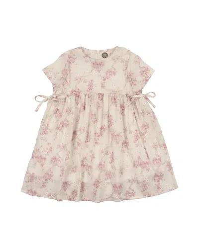 Maniere Girls' Ribbon Tie Short Sleeve Dress - Little Kid In Neutral
