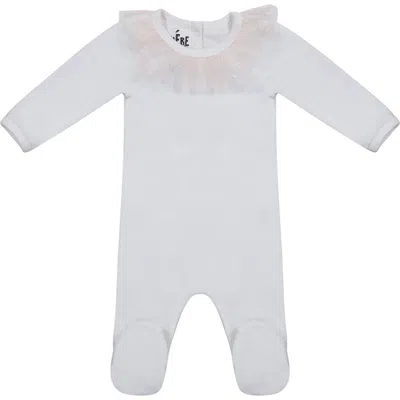 Maniere Babies' Manière Glitter Mesh Ruffle Footie In Gray