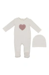 Maniere Manière Heart Appliqué Footie & Beanie Set In White