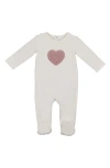 Maniere Babies' Manière Heart Appliqué Footie In Gray