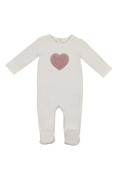 Maniere Babies' Manière Heart Appliqué Footie In Gray
