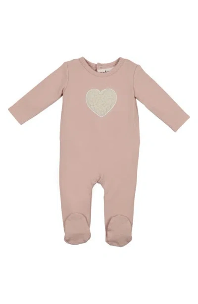 Maniere Babies' Manière Heart Appliqué Footie In Pink