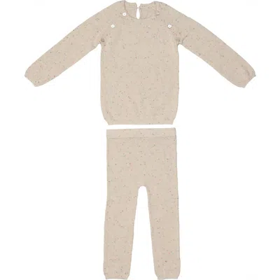 Maniere Babies' Manière Heathered Speckled Sweater & Pants Set In Brown