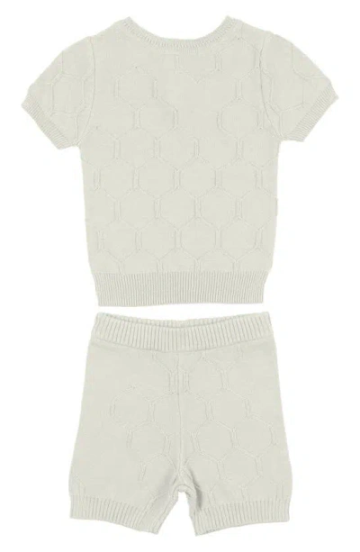 Maniere Babies' Honeycomb Knit Short Sleeve Sweater & Shorts Set In Ivory