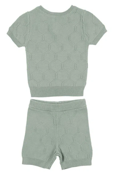 Maniere Babies' Honeycomb Knit Short Sleeve Sweater & Shorts Set In Sage