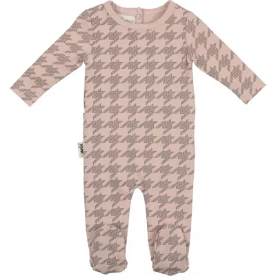 Maniere Babies' Manière Houndstooth Cotton Blend Footie In Pink