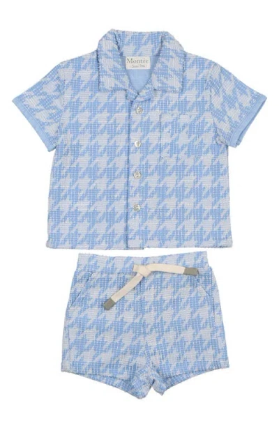 Maniere Babies' Manière Kids' Beach Cabana Shirt & Shorts Set In Blue