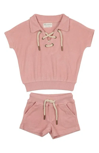Maniere Babies' Manière Kids' Beach Terry Polo & Shorts Set In Purple
