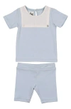 Maniere Babies' Manière Kids' Bibbed T-shirt & Pull-on Shorts Set In Blue