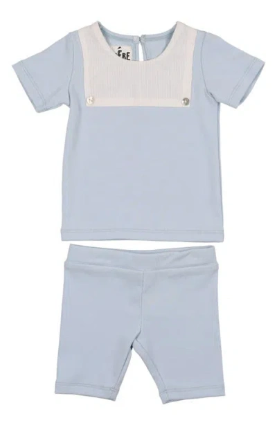 Maniere Babies' Manière Kids' Bibbed T-shirt & Pull-on Shorts Set In Blue