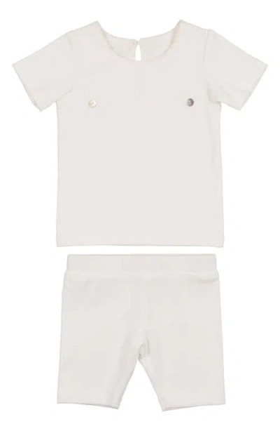 Maniere Babies' Manière Kids' Bibbed T-shirt & Pull-on Shorts Set In White