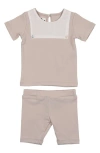 Maniere Manière Kids' Bibbed T-shirt & Pull-on Shorts Set In Neutral