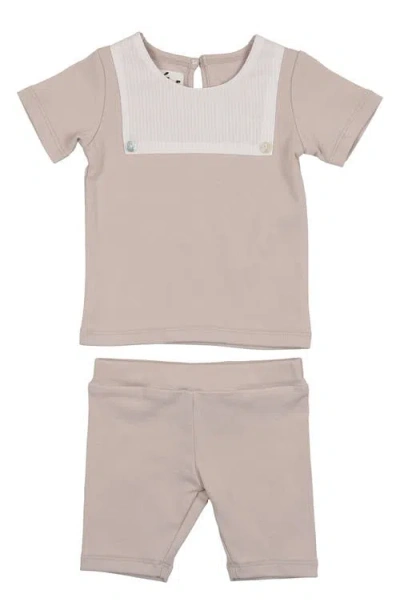 Maniere Babies' Manière Kids' Bibbed T-shirt & Pull-on Shorts Set In Neutral