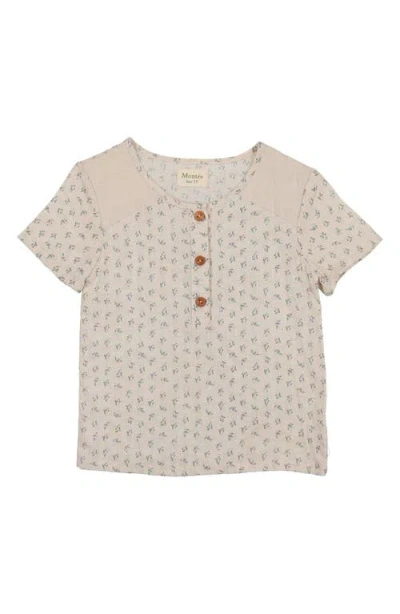 Maniere Babies' Manière Kids' Blossom Print Textured Cotton Blend Henley In Neutral