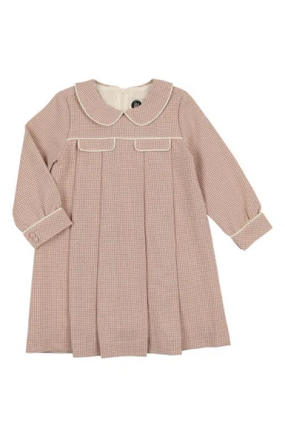 Maniere Babies' Manière Kids' Check Pleated Long Sleeve Dress In Gold