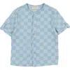 Maniere Manière Kids' Check Short Sleeve Denim Button-up Shirt In Blue