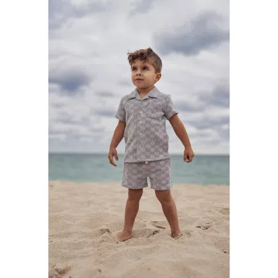 Maniere Manière Kids' Cool Cabana Knit Camp Shirt & Drawstring Shorts Set In Gray