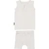 Maniere Manière Kids' Cotton Button Tank Top & Shorts Set In White