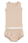 Maniere Manière Kids' Elegant Leaves Cotton Blend Tank Top & Bloomers Set In Brown