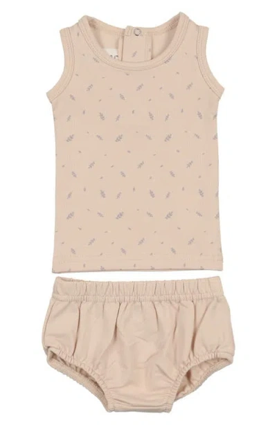 Maniere Babies' Manière Kids' Elegant Leaves Cotton Blend Tank Top & Bloomers Set In Brown