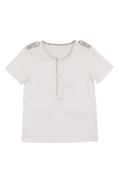 Maniere Babies' Manière Kids' Floral Epaulet Cotton Blend Henley In White
