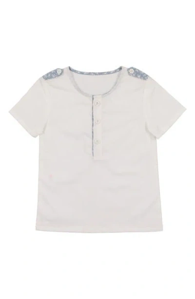 Maniere Babies' Manière Kids' Floral Epaulet Cotton Blend Henley In White