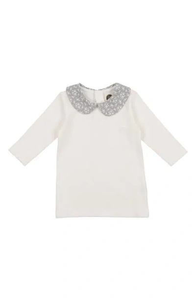 Maniere Babies' Manière Kids' Floral Peter Pan Collar Cotton Blend Rib Top In White