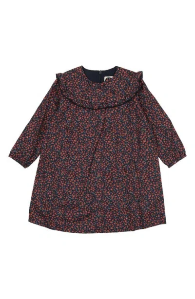 Maniere Babies' Manière Kids' Floral Ruffle Yoke Long Sleeve Dress In Burgundy
