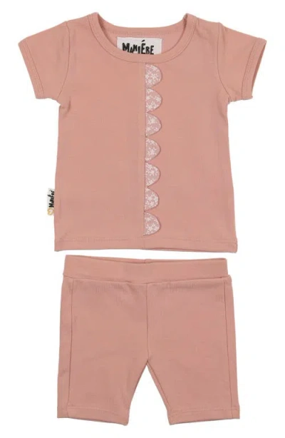 Maniere Babies' Manière Kids' Floral Scalloped Shirt & Shorts Set In Orange