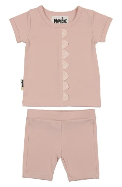 Maniere Babies' Manière Kids' Floral Scalloped Shirt & Shorts Set In Pink