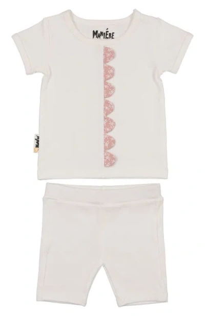 Maniere Babies' Manière Kids' Floral Scalloped Shirt & Shorts Set In White